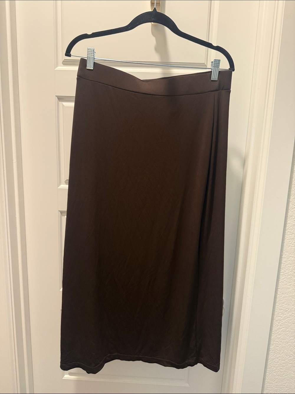 JM Collection Chocolate Brown A-Line Midi Skirt